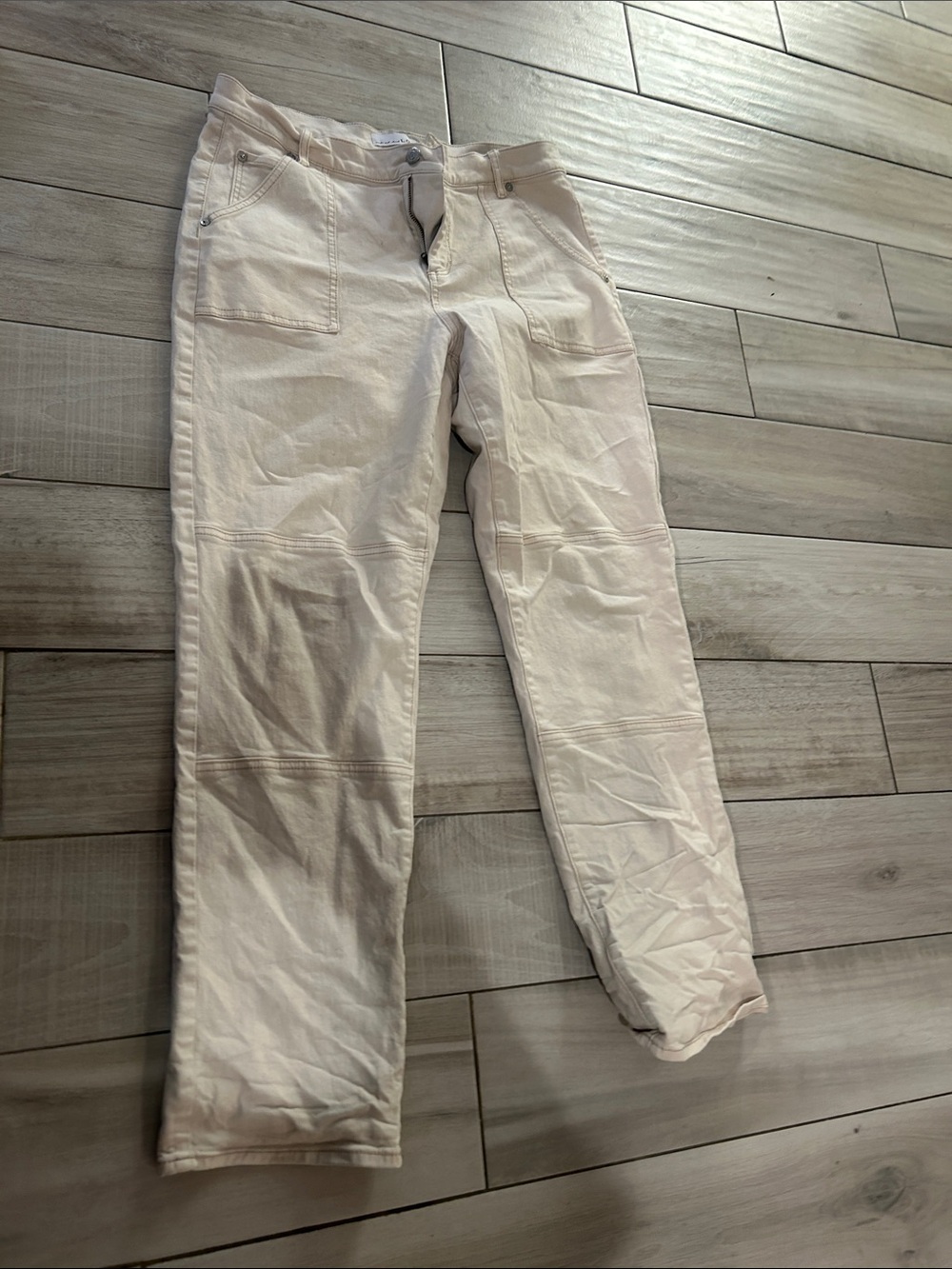 Cream Straight-Leg Utility Pants